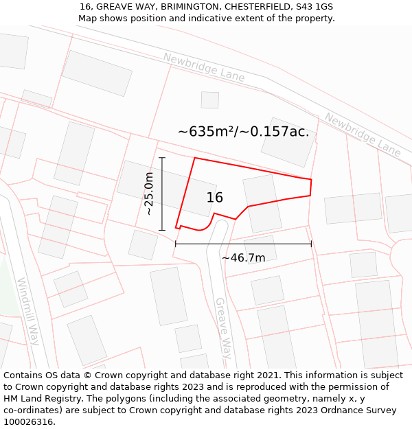 16, GREAVE WAY, BRIMINGTON, CHESTERFIELD, S43 1GS: Plot and title map