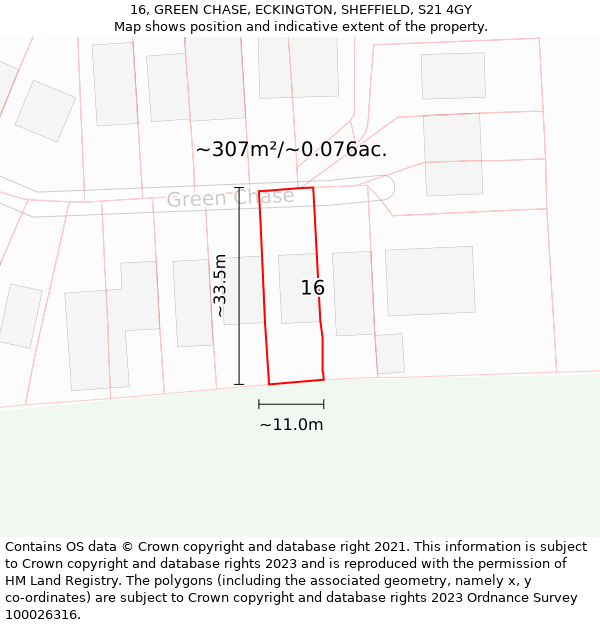 16, GREEN CHASE, ECKINGTON, SHEFFIELD, S21 4GY: Plot and title map