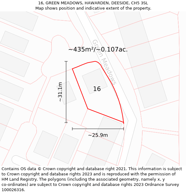 16, GREEN MEADOWS, HAWARDEN, DEESIDE, CH5 3SL: Plot and title map