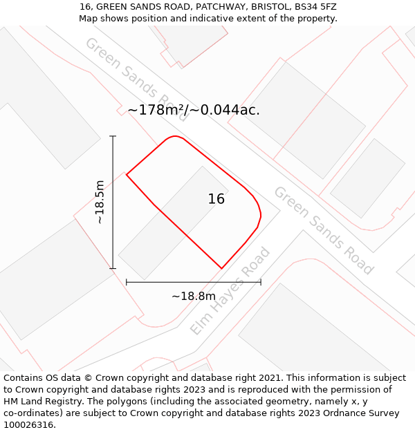 16, GREEN SANDS ROAD, PATCHWAY, BRISTOL, BS34 5FZ: Plot and title map