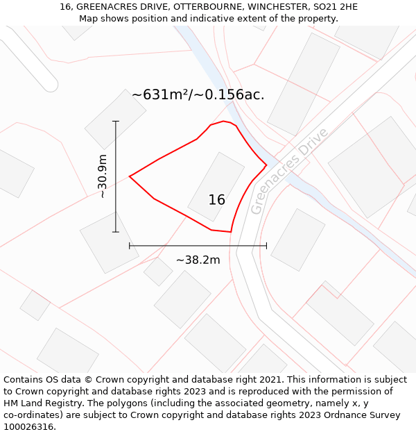 16, GREENACRES DRIVE, OTTERBOURNE, WINCHESTER, SO21 2HE: Plot and title map