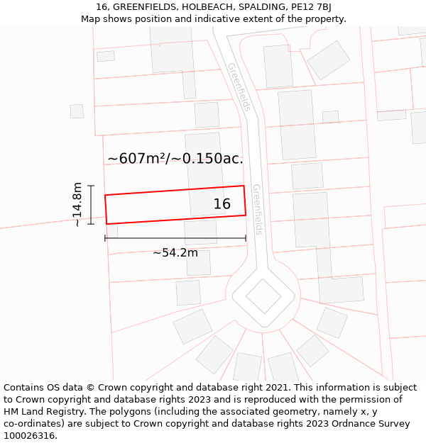 16, GREENFIELDS, HOLBEACH, SPALDING, PE12 7BJ: Plot and title map