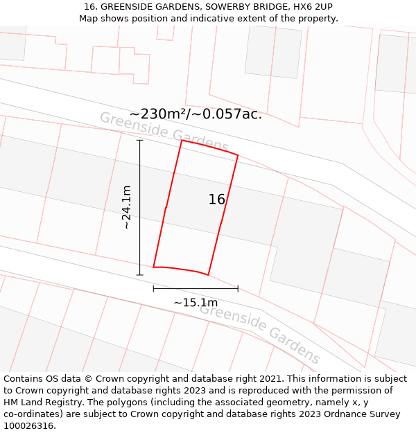 16, GREENSIDE GARDENS, SOWERBY BRIDGE, HX6 2UP: Plot and title map