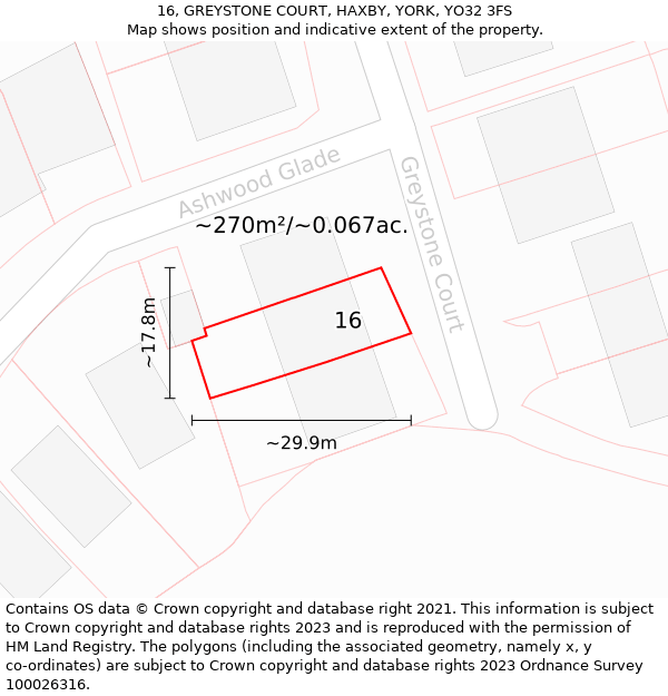 16, GREYSTONE COURT, HAXBY, YORK, YO32 3FS: Plot and title map