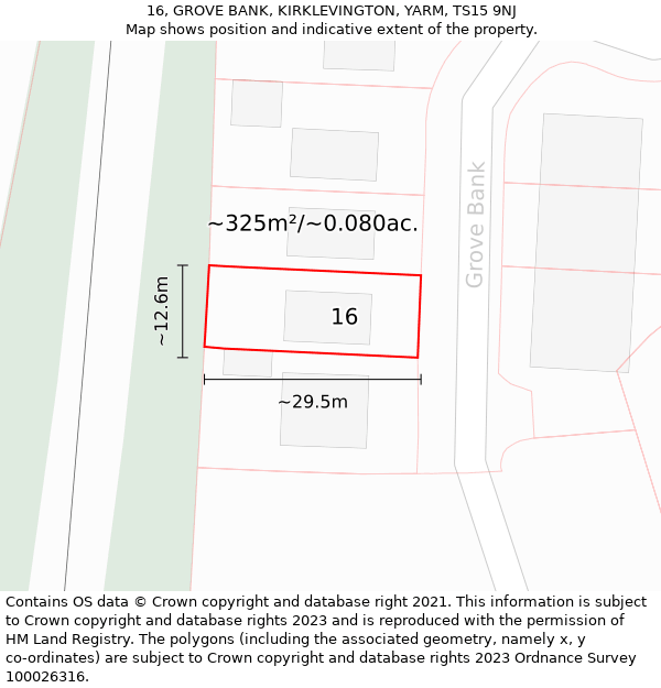 16, GROVE BANK, KIRKLEVINGTON, YARM, TS15 9NJ: Plot and title map