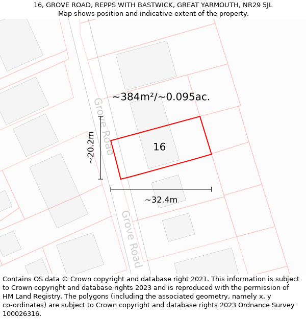 16, GROVE ROAD, REPPS WITH BASTWICK, GREAT YARMOUTH, NR29 5JL: Plot and title map