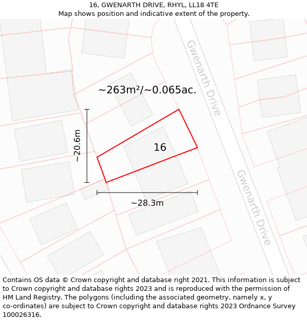 16, GWENARTH DRIVE, RHYL, LL18 4TE: Plot and title map