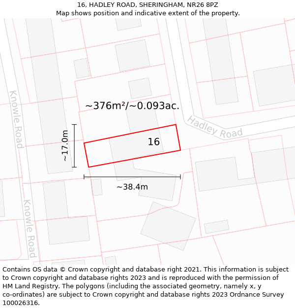 16, HADLEY ROAD, SHERINGHAM, NR26 8PZ: Plot and title map