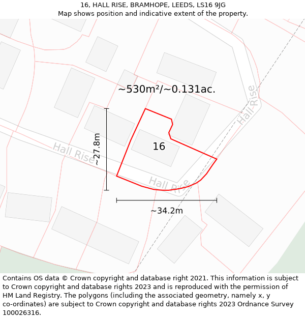 16, HALL RISE, BRAMHOPE, LEEDS, LS16 9JG: Plot and title map