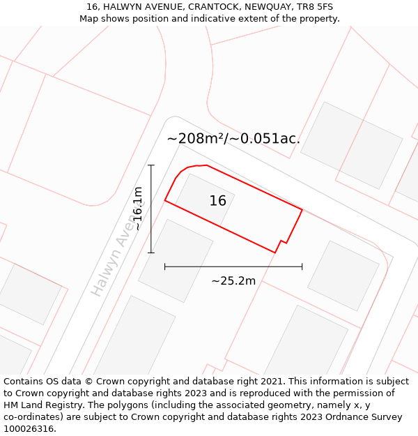 16, HALWYN AVENUE, CRANTOCK, NEWQUAY, TR8 5FS: Plot and title map