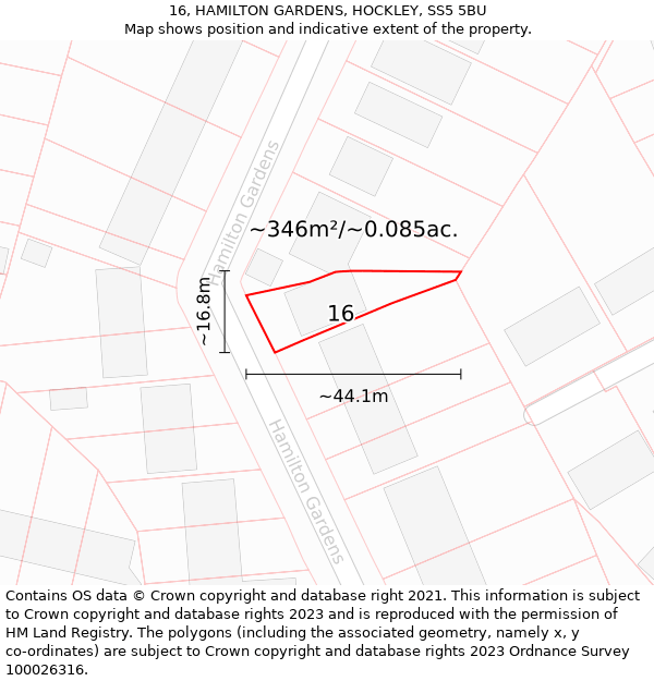 16, HAMILTON GARDENS, HOCKLEY, SS5 5BU: Plot and title map