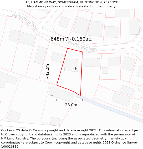 16, HAMMOND WAY, SOMERSHAM, HUNTINGDON, PE28 3YE: Plot and title map