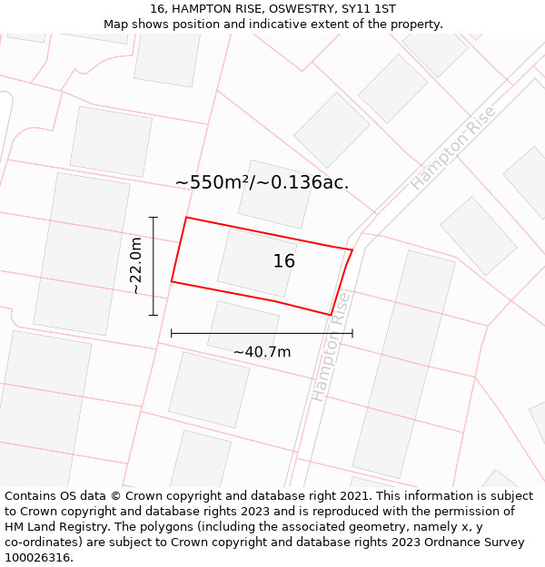 16, HAMPTON RISE, OSWESTRY, SY11 1ST: Plot and title map