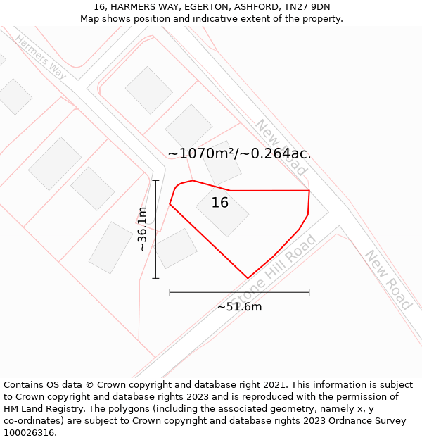 16, HARMERS WAY, EGERTON, ASHFORD, TN27 9DN: Plot and title map