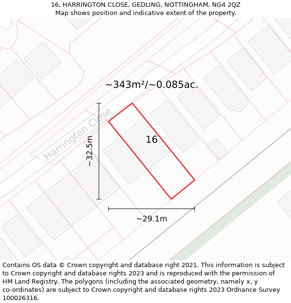 16, HARRINGTON CLOSE, GEDLING, NOTTINGHAM, NG4 2QZ: Plot and title map