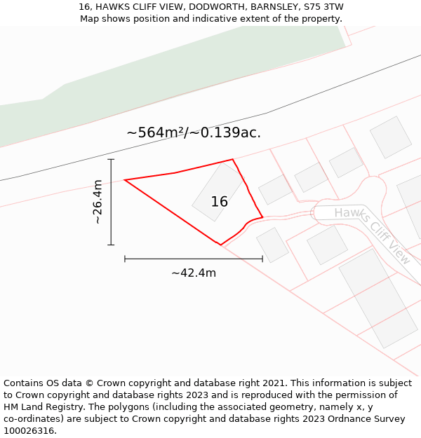 16, HAWKS CLIFF VIEW, DODWORTH, BARNSLEY, S75 3TW: Plot and title map