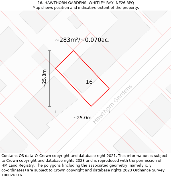 16, HAWTHORN GARDENS, WHITLEY BAY, NE26 3PQ: Plot and title map