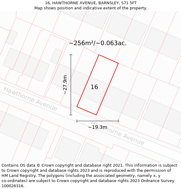 16, HAWTHORNE AVENUE, BARNSLEY, S71 5FT: Plot and title map