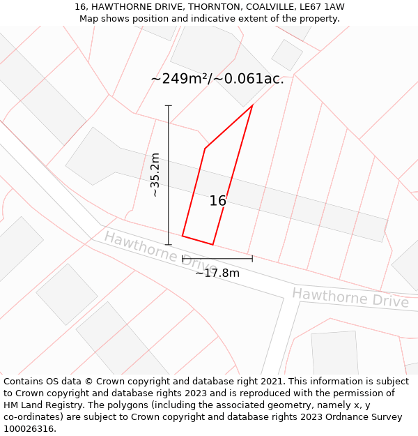 16, HAWTHORNE DRIVE, THORNTON, COALVILLE, LE67 1AW: Plot and title map