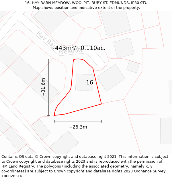 16, HAY BARN MEADOW, WOOLPIT, BURY ST EDMUNDS, IP30 9TU: Plot and title map