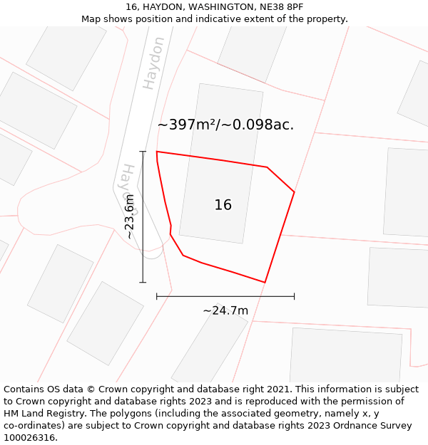 16, HAYDON, WASHINGTON, NE38 8PF: Plot and title map