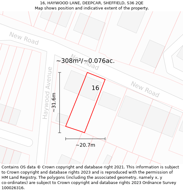 16, HAYWOOD LANE, DEEPCAR, SHEFFIELD, S36 2QE: Plot and title map