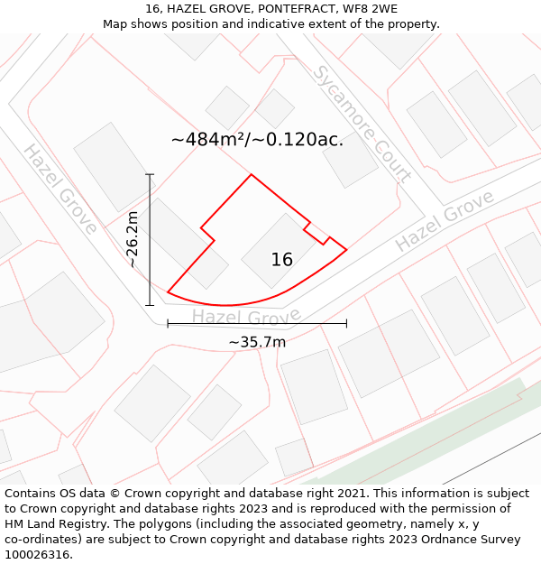 16, HAZEL GROVE, PONTEFRACT, WF8 2WE: Plot and title map