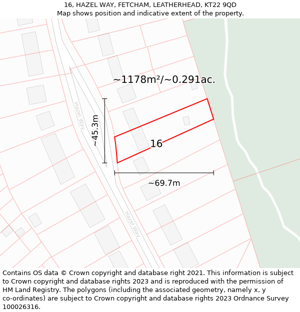 16, HAZEL WAY, FETCHAM, LEATHERHEAD, KT22 9QD: Plot and title map