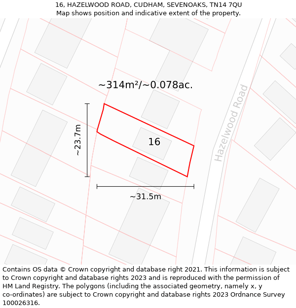 16, HAZELWOOD ROAD, CUDHAM, SEVENOAKS, TN14 7QU: Plot and title map