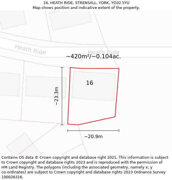 16, HEATH RIDE, STRENSALL, YORK, YO32 5YU: Plot and title map