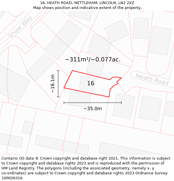 16, HEATH ROAD, NETTLEHAM, LINCOLN, LN2 2XZ: Plot and title map