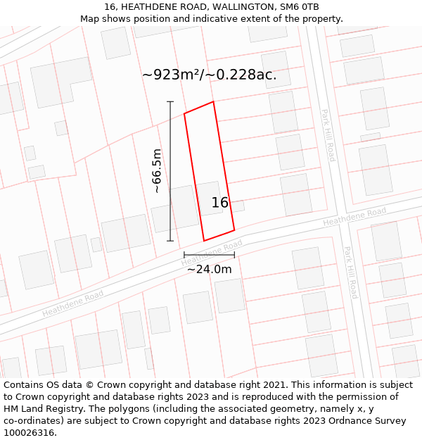 16, HEATHDENE ROAD, WALLINGTON, SM6 0TB: Plot and title map