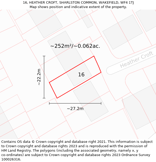 16, HEATHER CROFT, SHARLSTON COMMON, WAKEFIELD, WF4 1TJ: Plot and title map