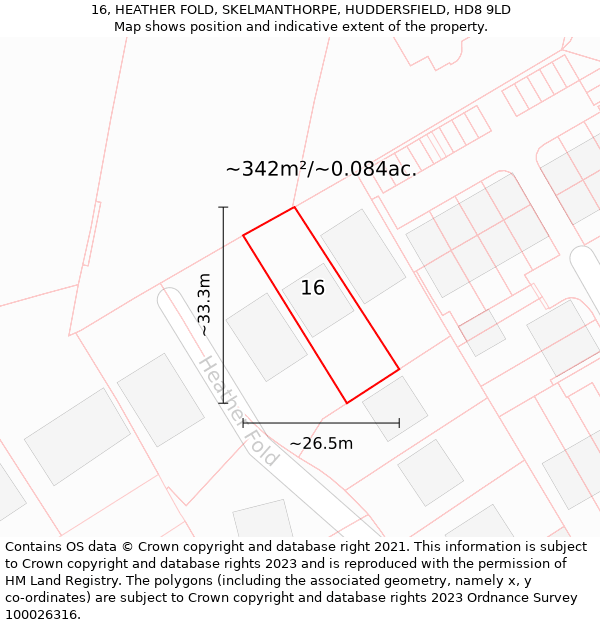 16, HEATHER FOLD, SKELMANTHORPE, HUDDERSFIELD, HD8 9LD: Plot and title map