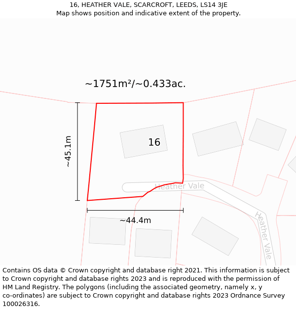 16, HEATHER VALE, SCARCROFT, LEEDS, LS14 3JE: Plot and title map