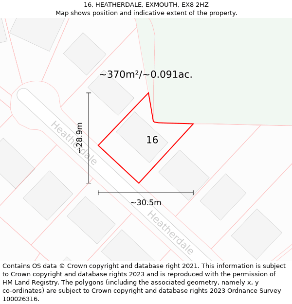 16, HEATHERDALE, EXMOUTH, EX8 2HZ: Plot and title map