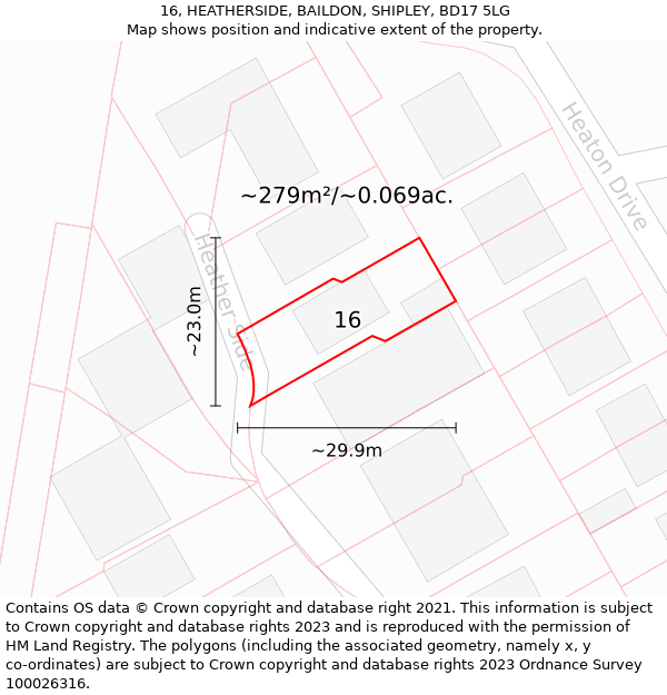 16, HEATHERSIDE, BAILDON, SHIPLEY, BD17 5LG: Plot and title map