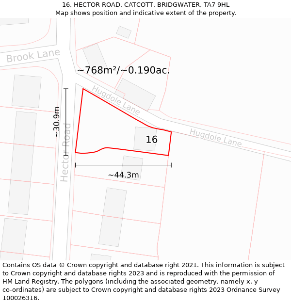 16, HECTOR ROAD, CATCOTT, BRIDGWATER, TA7 9HL: Plot and title map