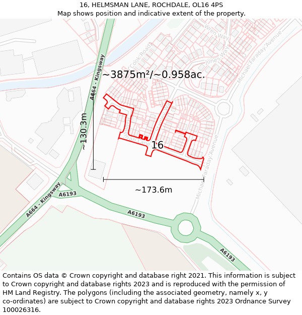 16, HELMSMAN LANE, ROCHDALE, OL16 4PS: Plot and title map