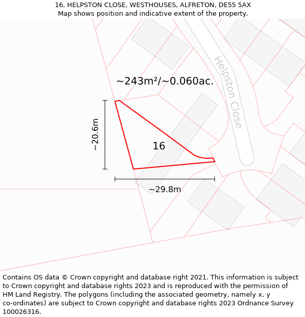 16, HELPSTON CLOSE, WESTHOUSES, ALFRETON, DE55 5AX: Plot and title map