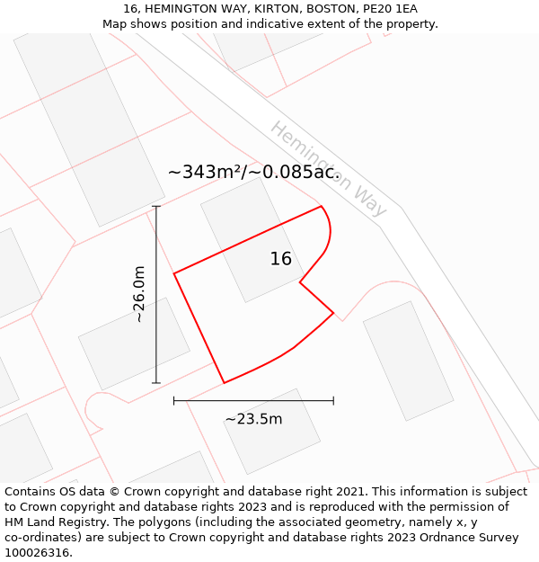 16, HEMINGTON WAY, KIRTON, BOSTON, PE20 1EA: Plot and title map