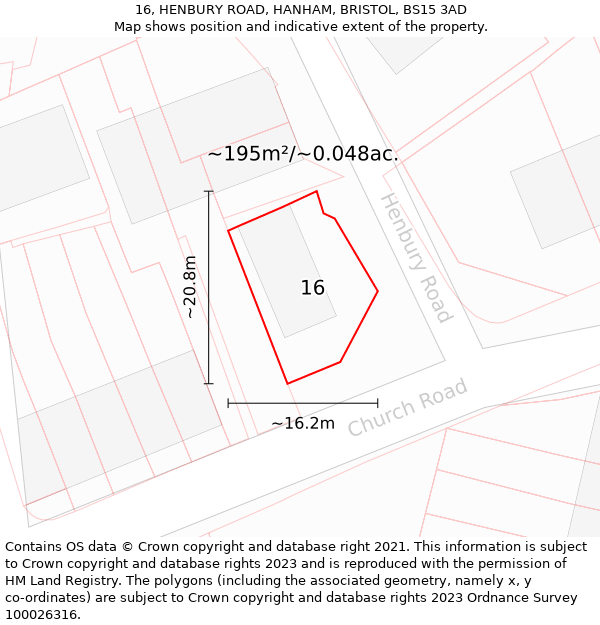 16, HENBURY ROAD, HANHAM, BRISTOL, BS15 3AD: Plot and title map