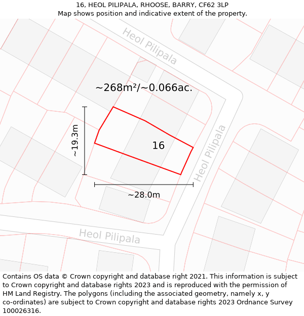 16, HEOL PILIPALA, RHOOSE, BARRY, CF62 3LP: Plot and title map