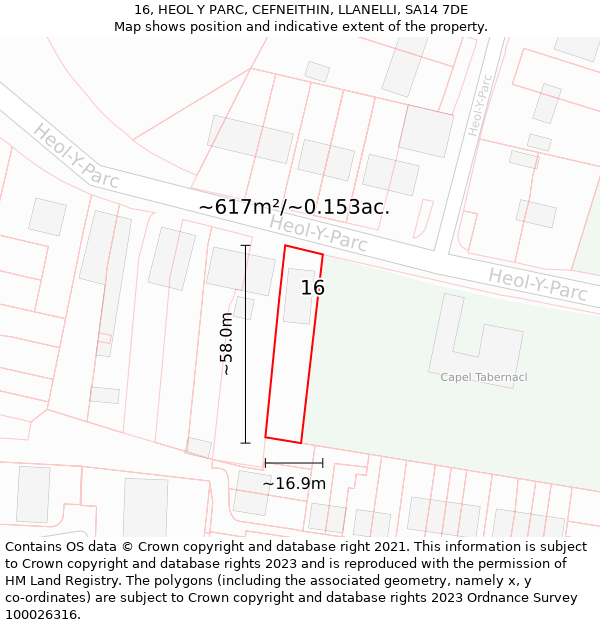 16, HEOL Y PARC, CEFNEITHIN, LLANELLI, SA14 7DE: Plot and title map