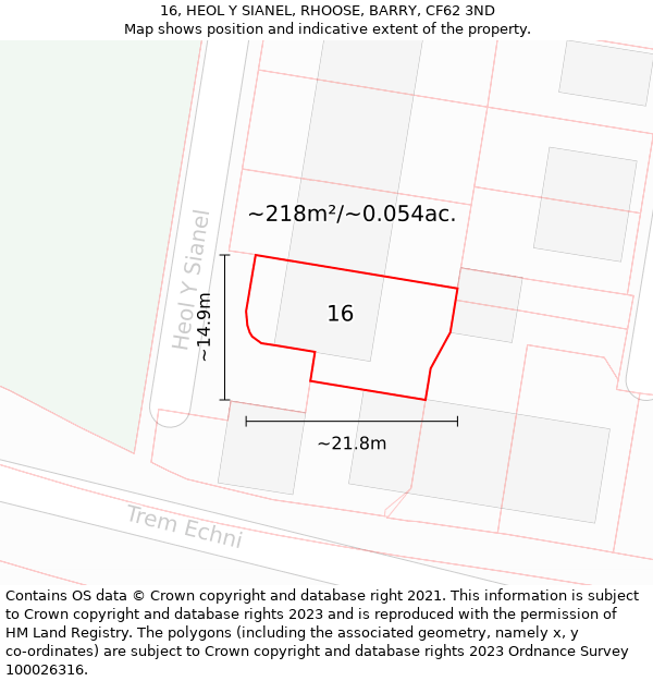 16, HEOL Y SIANEL, RHOOSE, BARRY, CF62 3ND: Plot and title map