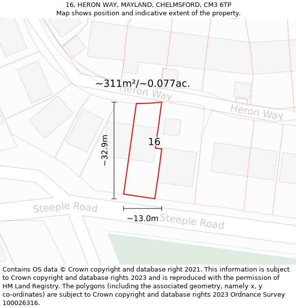 16, HERON WAY, MAYLAND, CHELMSFORD, CM3 6TP: Plot and title map