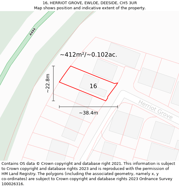 16, HERRIOT GROVE, EWLOE, DEESIDE, CH5 3UR: Plot and title map