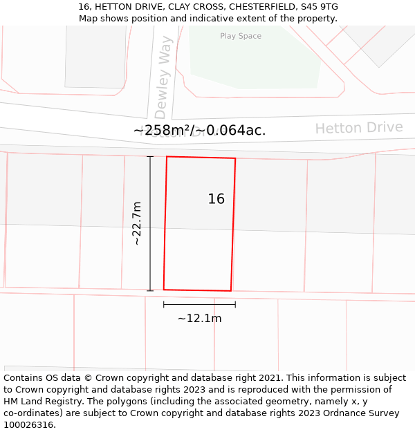 16, HETTON DRIVE, CLAY CROSS, CHESTERFIELD, S45 9TG: Plot and title map