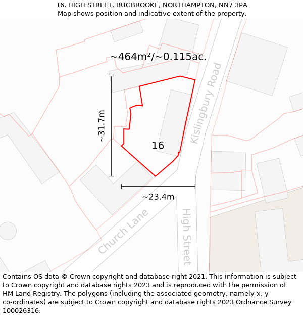 16, HIGH STREET, BUGBROOKE, NORTHAMPTON, NN7 3PA: Plot and title map