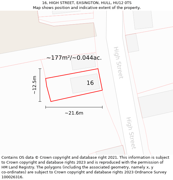 16, HIGH STREET, EASINGTON, HULL, HU12 0TS: Plot and title map
